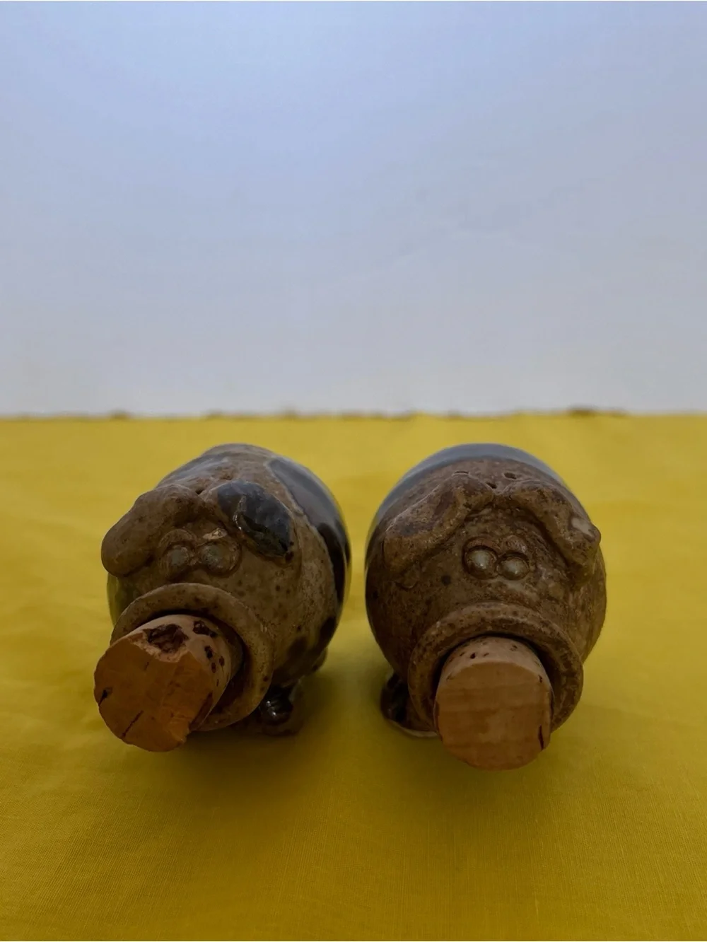 Handcrafted Brown Ceramic Pig Salt and Pepper Shakers - Set of 2